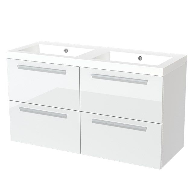 Maxaro Badkamermeubel 120cm Modulo Hoogglans Wit 4 Lades Vlak Wastafel Mineraalmarmer