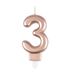 Homéa Birthday Candle Number 3 with Plastic Holder, H 7.5 cm, Rose Gold