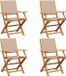 vidaXL Set de chaises pliantes, tissu taupe et bois massif.