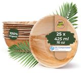 BIOZOYG DTW05509 Snackschaal/soepkom van palmblad, 25 stuks, rond, 425 ml, Ø15 cm, hoogte 5 cm, composteerbaar