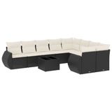 vidaXL 10-delige Loungeset met kussens, polyrattan, zwart