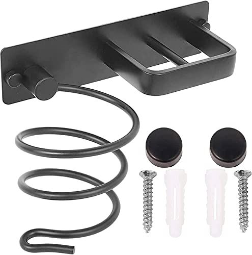 YUET Föhn Houder Föhn Station Wandmontage Spiraal Plank Beugel Stand Hanger Stijltang Organizer Blaasopslag met Gaten Rack Voor Badkamer Aluminium Professioneel Zwart