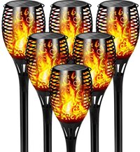 6x Solar LED Flame Effect Torches - Outdoor Garden Lights - Black