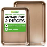 NutriChef Bakplaten – 2-delige Gladde Anti-aanbakplaat van Koolstofstaal met Opstaande Randen voor Braden, Bakken en meer - 38 cm x 28 cm & 33 cm x 23 cm - Vrij van PTFE, PFOA en PFOS