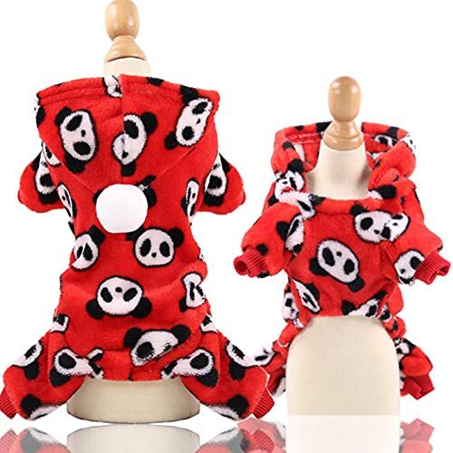 UKKO Hondenjas Winter Hondenkleding Zachte Fleece Hond Jumpsuit Warm Huisdier Pyjama Leuke Kat Jas Jas Voor Bulldog Chihuahua Hoodies Kleding Rood Panda A, Xl