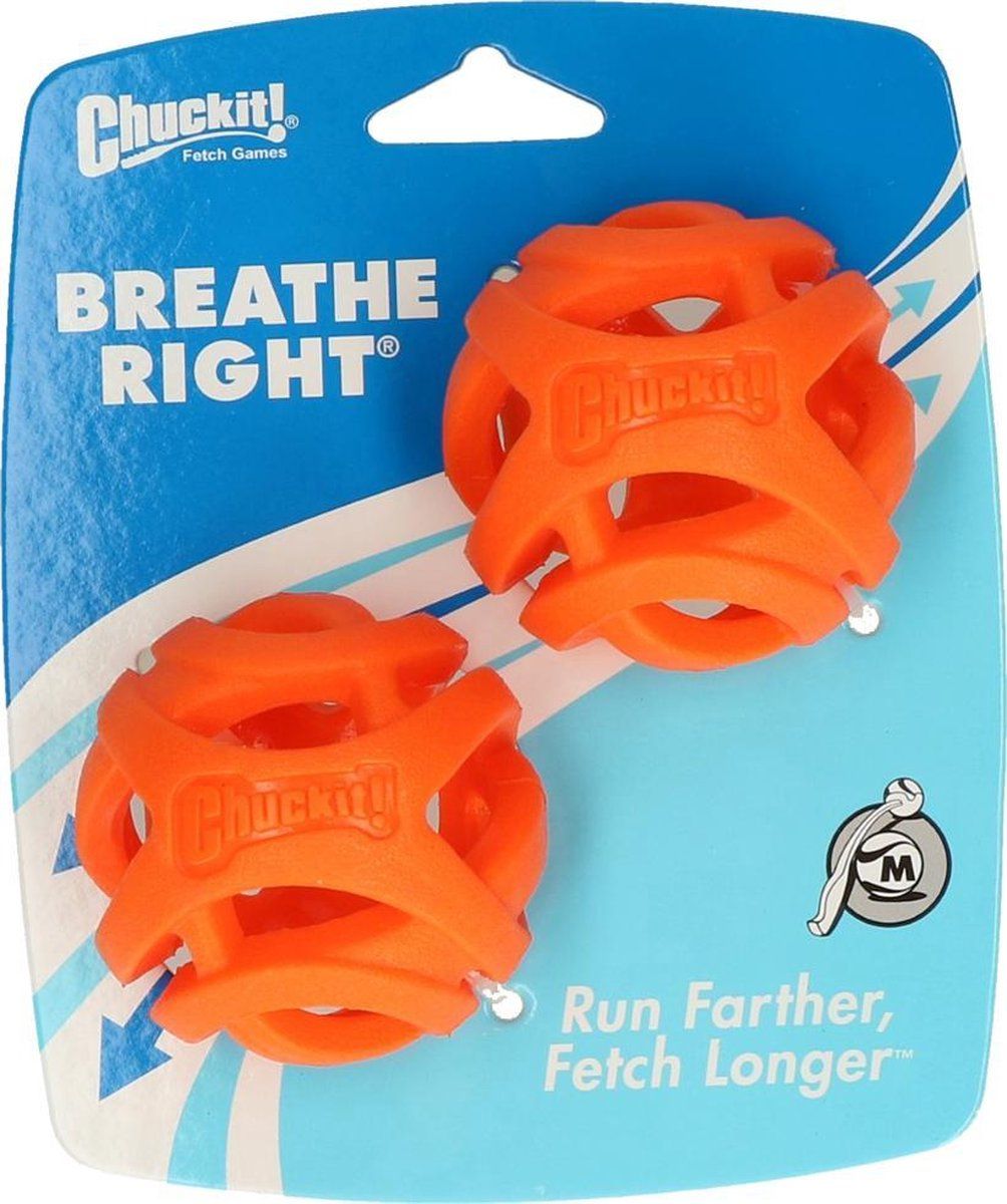 Chuckit Breathe Right Fetch Ball - Medium - 2 Pack - ø 6 cm - Meerkleurig