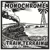 Monochrome Train Terrain: Relaxing Single Color Scenic Coloring Book For Adults