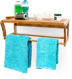 Relaxdays Wandplank 60x26x20cm badkamer meubel - Plank + handdoekenrek - Rek bamboe hout