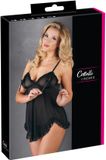 Cottelli Collection Babydoll met Strikjes Rondom Tepels Licht Transparant - Maat S - Zwart