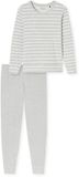 SCHIESSER dames Cotton Essentials Pyjama lang - dames pyjama set - zilvergrijs melange gestreept