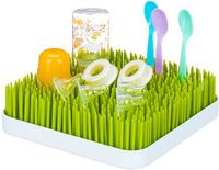 Merkloos Little Choice afdruiprek voor babyflessen - 23 x 23 cm - kunststof - gras design - groen/wit