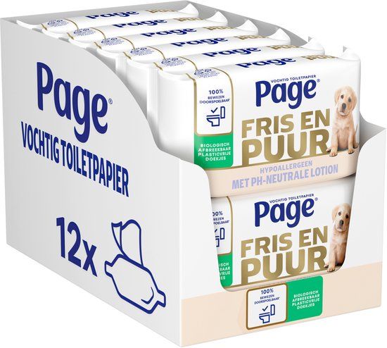 Page Puur Vochtig Toiletpapier - 456 doekjes (12 x 38 stuks) - Extra Duurzaam