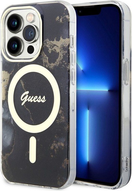 Guess Golden Marble Back Case for Apple iPhone 14 Pro Max - Black