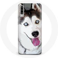 Maniacase Hoesje voor Samsung Galaxy A50 Siberische witte Husky blauwe ogen