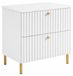 3xE living Meuble de salle de bain sur pied sous lavabo 60 cm, 2 tiroirs, blanc + plateau blanc, poignées dorées, pieds dorés, 60 x 44,4 x 73,6 cm