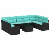 vidaXL Banc de jardin 10 pièces noir et turquoise polyrotin