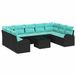 vidaXL Banc de jardin 10 pièces noir et turquoise polyrotin
