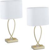 Merkloos Relaxdays Tafellamp modern - set van 2 - stoffen kap - E27 - goud-wit