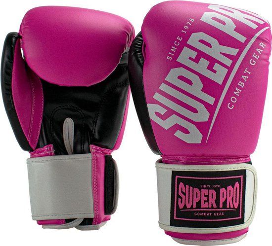 Super Pro Combat Gear Rebel (Kick)bokshandschoenen - Zwart/Roze/Wit - 8 oz - Unisex - Kunstleer