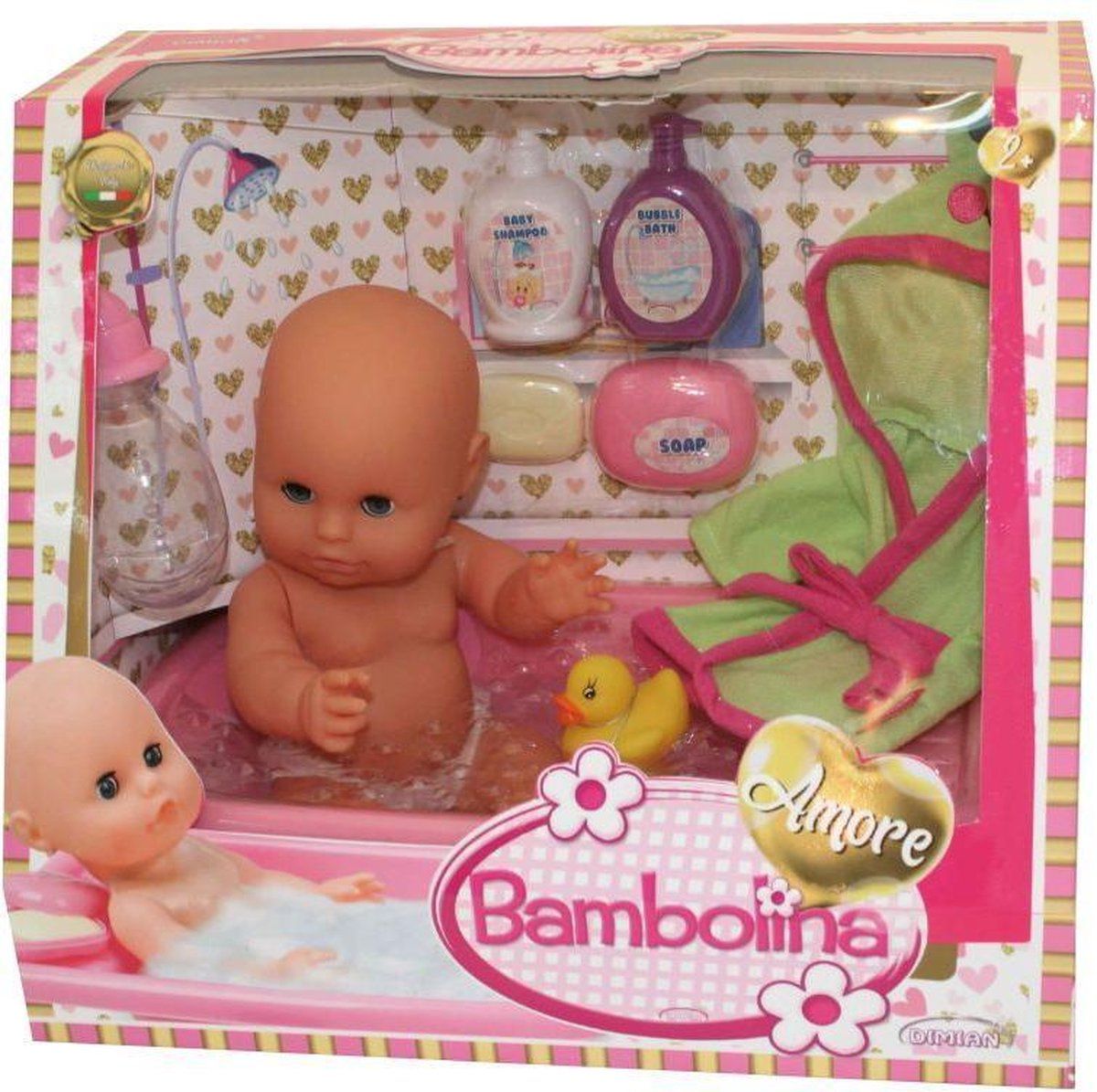 Dimian POP AMORE 30CM +BAD + BADJAS - Groen/Roze - Kunststof