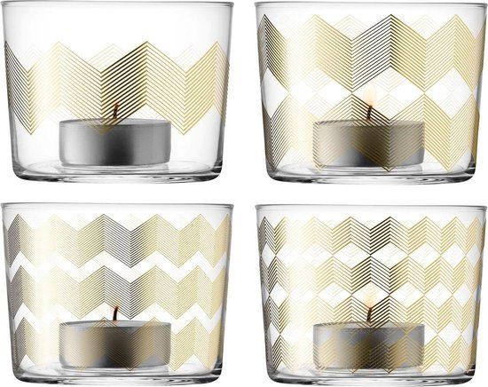 LSA Chevron Theelicht - Set van 4 - Goud - 6 cm