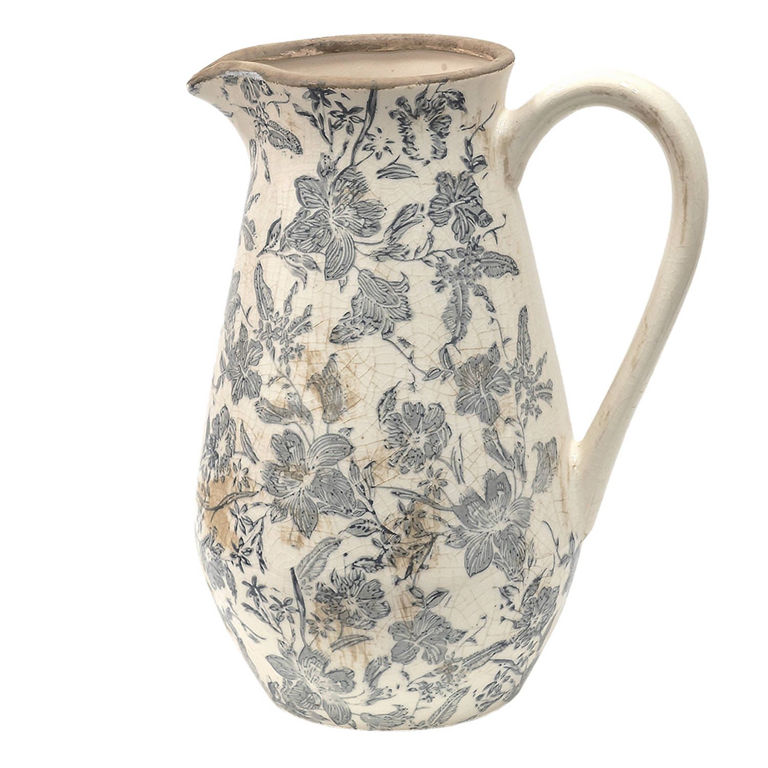 Clayre & Eef Decoratieve Kan - 24x17x30 cm - Grijs Beige - Keramiek