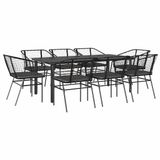 vidaXL 9-delige tuinset met kussens, polyrotan, glas, zwart