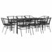 vidaXL Ensemble de jardin 9 pièces avec coussins, polyrotin, verre, noir