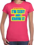 Bellatio Decorations Shoppartners Bv Foute party I m sexy and i know it verkleed/ carnaval t-shirt roze dames - Foute hits - Foute party outfit/ kleding XL