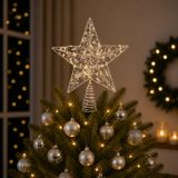 Lumineo Verlichte kerst piek - ster vorm - zilver - micro led lampjes - warm wit - H27