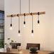 Lindby Hanglamp Rom, 5-Lichts, IJzer, Hout, Touw, E27, Matzwart, Licht Hout