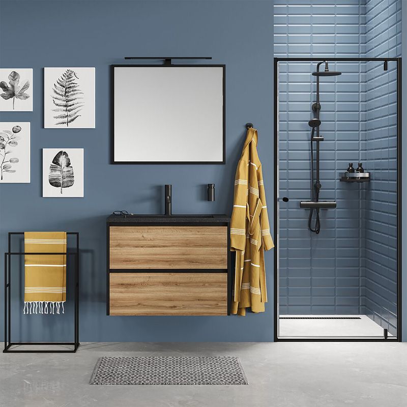 Tiger Reverse Meubelset 60 cm - Chalet eik / Mat zwart - Oval wastafel Mat zwart