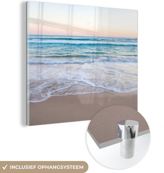 MuchoWow® Glass Painting 50x50 cm - Acrylic Glass Painting - Beach - Sea - Pastel - Photo on Glass - Paintings