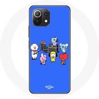 Maniacase Hoesje voor Xiaomi Mi 11 Lite BTS BT21 Tata Chimmy Cooky Rj Koya Shooky en Mang Play Music Blauwe Achtergrond