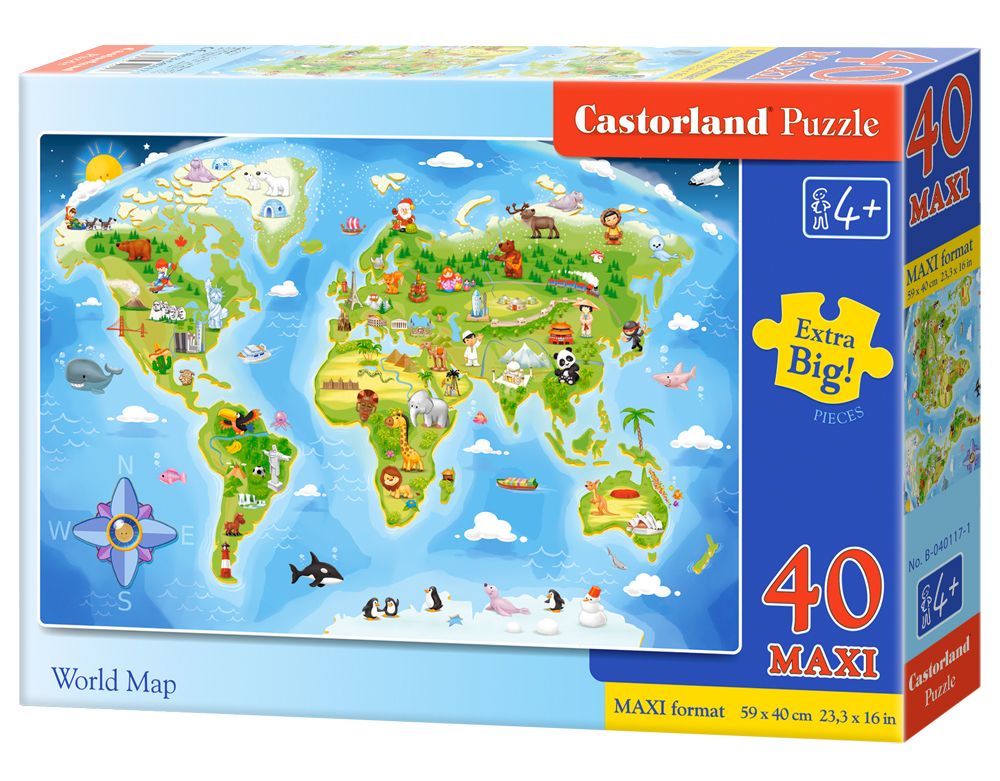 World Map 40 Piece Jigsaw Puzzle - Cartoons - Child - 4+ Years