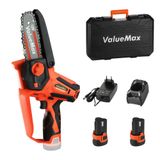 ValueMax Elektrische kettingzaag, draadloos, 12 V, elektrische handzaag, 40,5 cm, met 10 cm kettinggeleiding, kettingzaag met oplaadbare batterij voor het zagen van hout, snoeien in de tuin