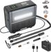 WORKPRO Pompe à air électrique sans fil 3-en-1 avec éclairage LED, batterie externe intégrée, compresseur à batterie, écran d'affichage et protection d'arrêt automatique, adaptée aux voitures, vélos, motos et ballons, options de charge USB et 12V