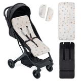 Interbaby Universeel zitkussen voor kinderwagen, voor de zomer, safari-beige, ademend en comfortabel, kinderwagenbekleding, 100% katoen, 84 x 34 cm, veiligheidsgordels
