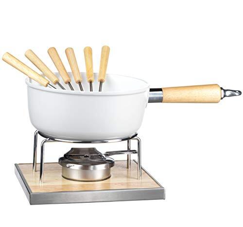 Mäser 931889 kaasfondueset voor 6 personen, 9-delige complete set voor fondue op Zwitserse wijze met keramische gecoate pot, in mooie geschenkdoos, aluminium, 2,2 liter