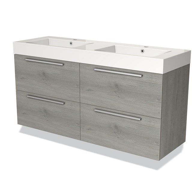 Maxaro Badkamermeubel 140 cm Modulo Grijs Eiken 4 Lades Vlak Wastafel Mineraalmarmer - 6095817084095