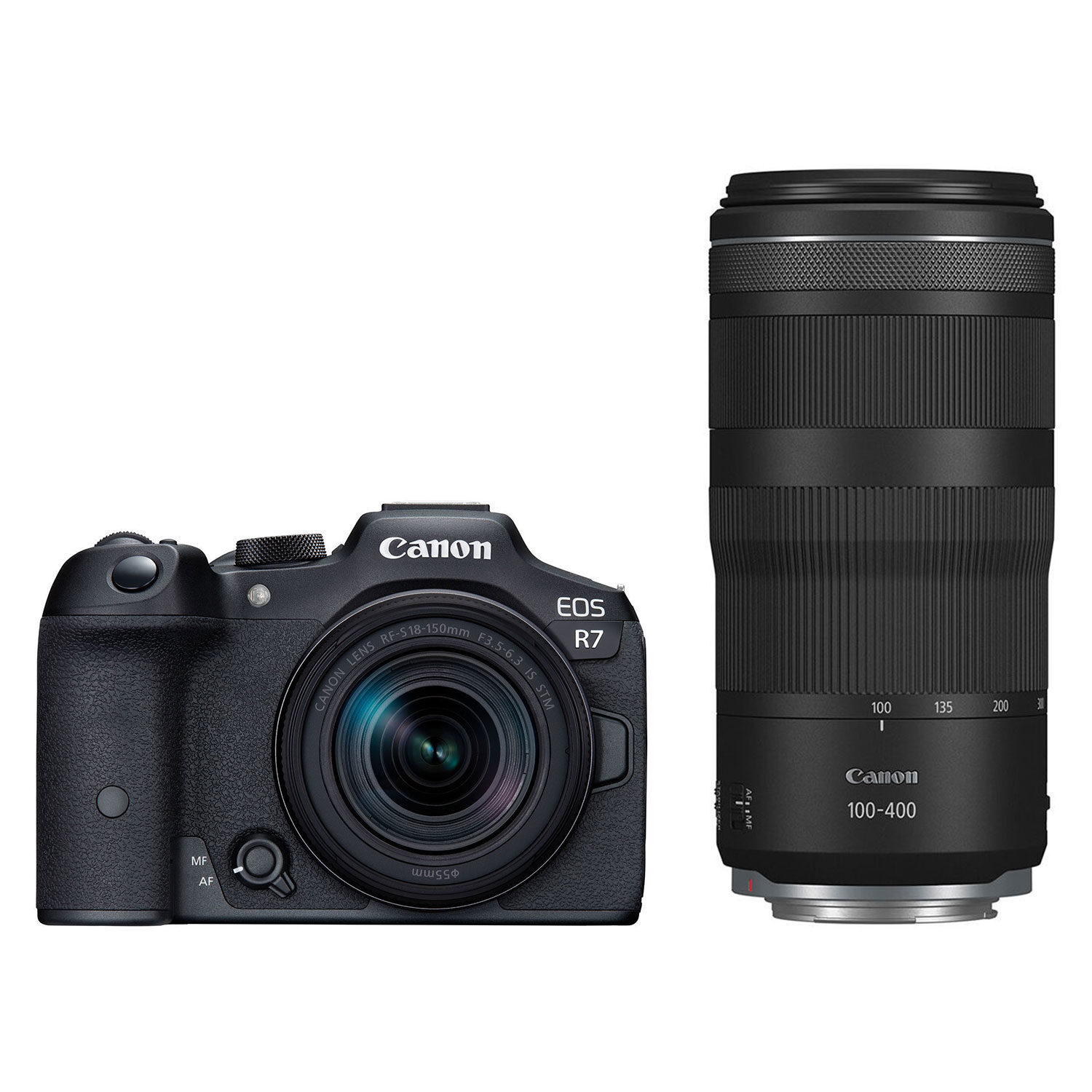 Canon Canon EOS R7 systeemcamera Zwart + RF-S 18-150mm f/3.5-6.3 IS STM + RF 100-400mm f/5.6-8.0 IS USM