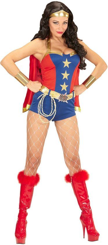Widmann Wonderwoman Kostuum Ms America Super Power Meisje Vrouw Medium Carnaval kostuum Verkleedkleding