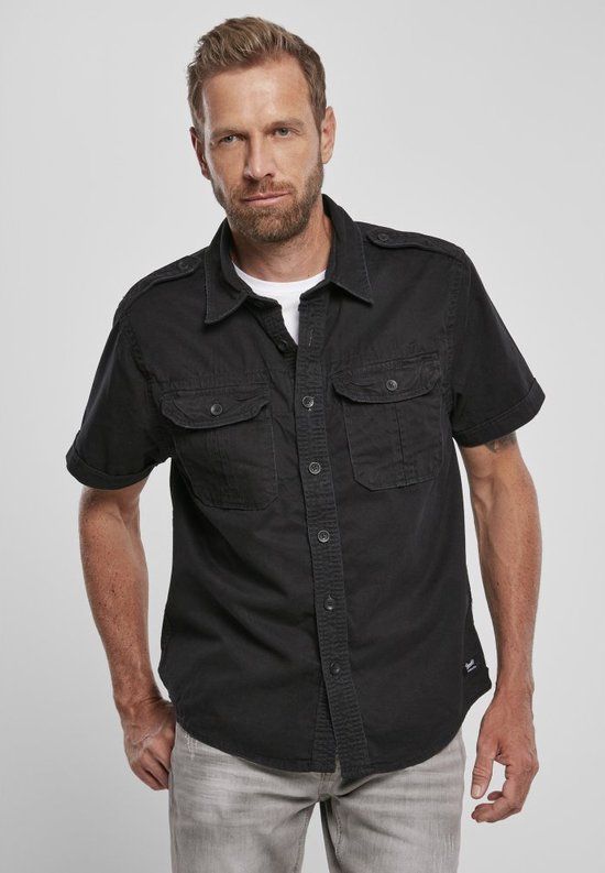 Brandit Vintage Sleeve Heren Shirt met korte mouwen - Zwart - S