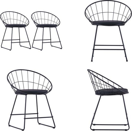 vidaXL Eetkamerstoelen met kunstleren zittingen 2 st staal zwart