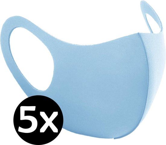 Mondkapje Wasbaar Blauw - 5 stuks - Unisex - Lichtblauw