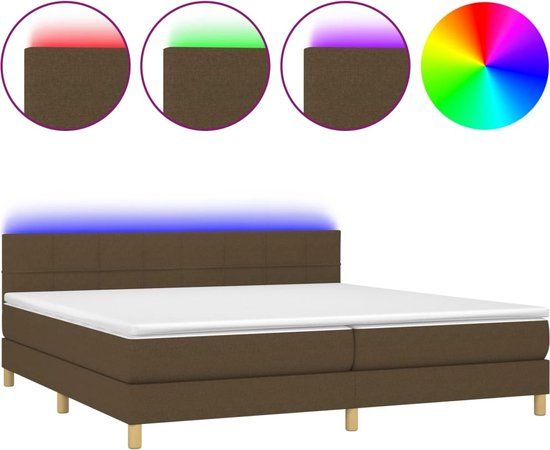 vidaXL Boxspring met matras en LED stof donkerbruin 200x200 cm