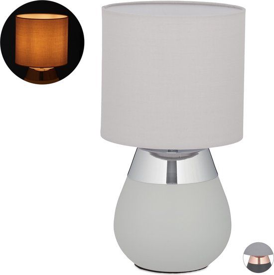 Relaxdays Tafellamp Touch - Nachtlampje - Schemerlamp - Dimbaar - E14 Fitting - Zilver