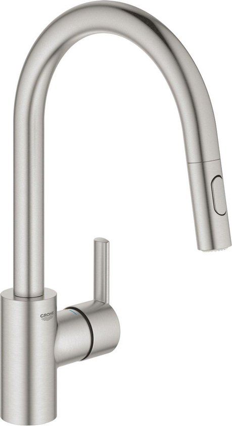 GROHE QuickFix Feel 1-gats keukenkraan met hoge uitloop met uittrekbare dual spray supersteel
