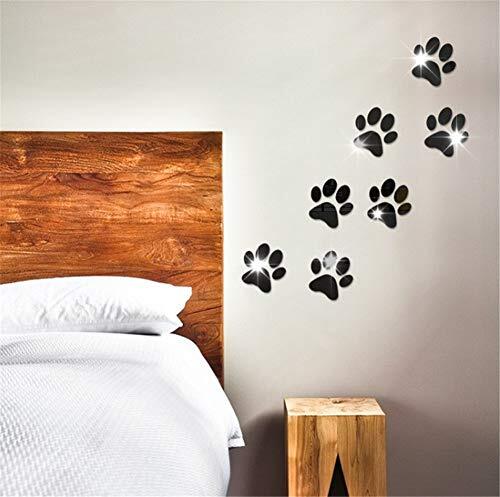 Manco Luella 10 STKS Verwijderbare Spiegel Muurstickers, Hond Paw Print Spiegel Art DIY Home Decoratieve 3D Acryl Spiegel Wandplaat Kunststof Tegels voor Thuis Woonkamer Slaapkamer Slaapbank TV Instelling Wandplafond Decoratie L Zwart