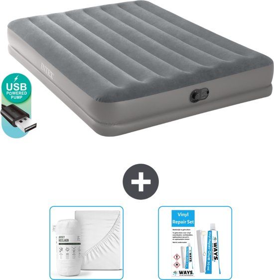 Intex Luchtbed - 2-Persoons - 152 x 203 x 30 cm - Grijs - Inclusief hoeslaken en reparatieset